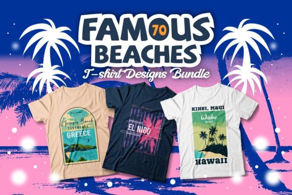 Famous Beaches T-shirt Designs Bundle