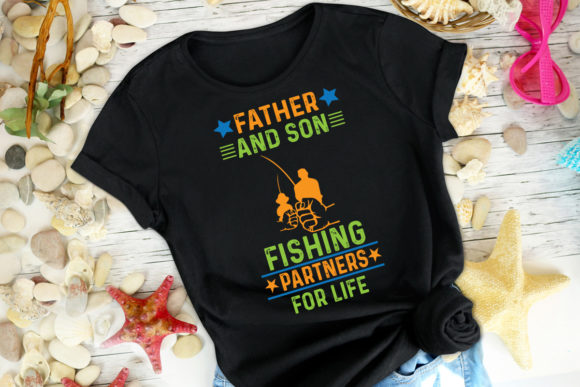 Father and Son Fishing Tshirt Graphics Print Templates