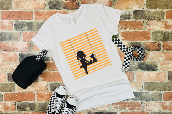Girl with Cat, Tshirt Design Graphics