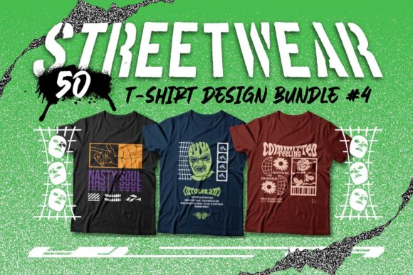 Streetwear T-shirt Designs Bundle Vector: Graphics & Print Templates