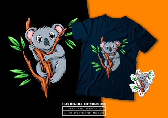 T-shirt Design - Koala on the Tree: Graphics & Print Templates